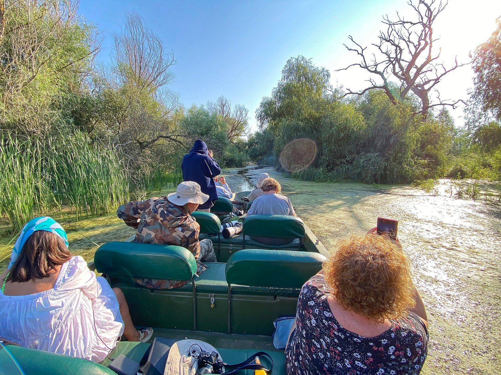 group boat trip through narrow channel romania