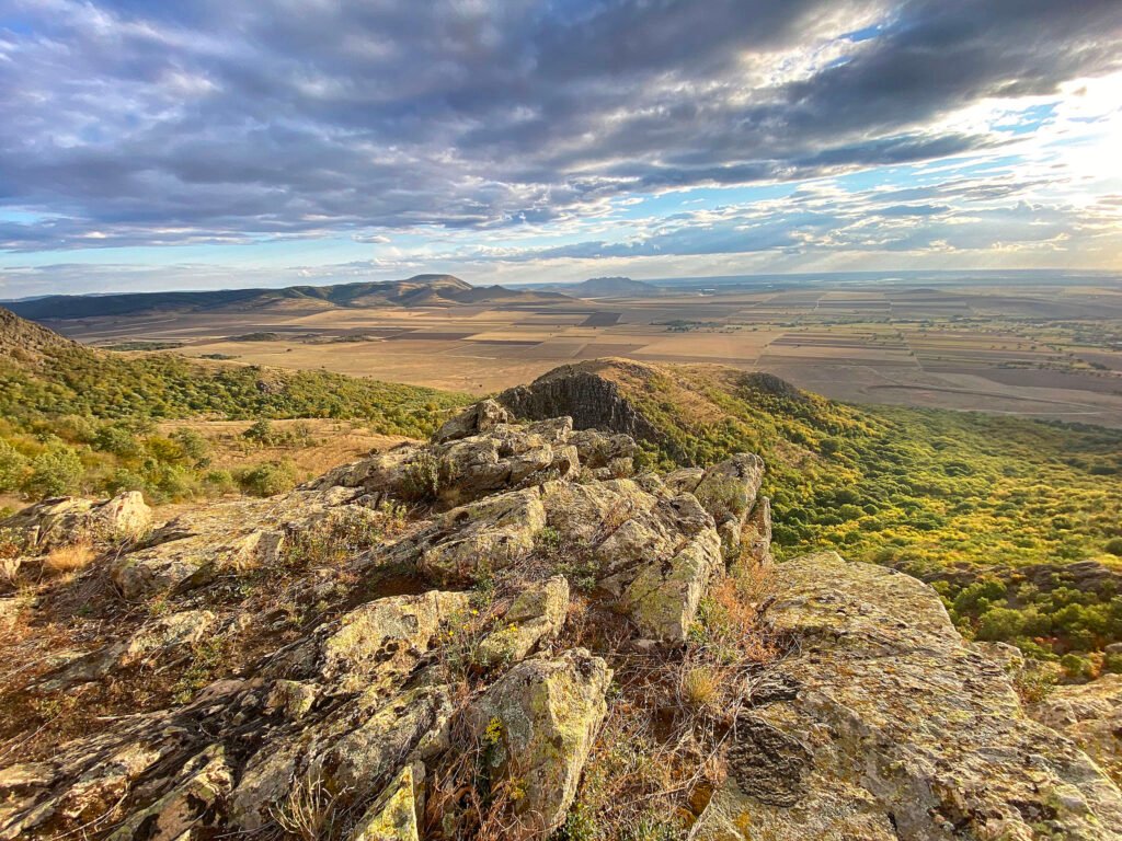 rocky viewpoint over dobrogea landscape romania